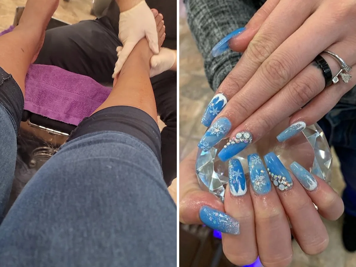 Nail salon station with manicure tools