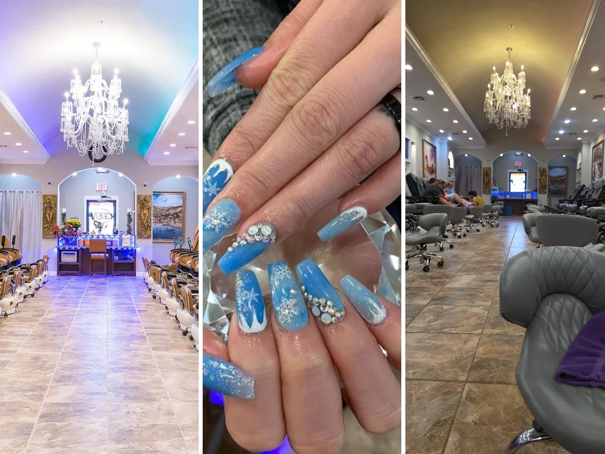 Nail salon station with manicure tools