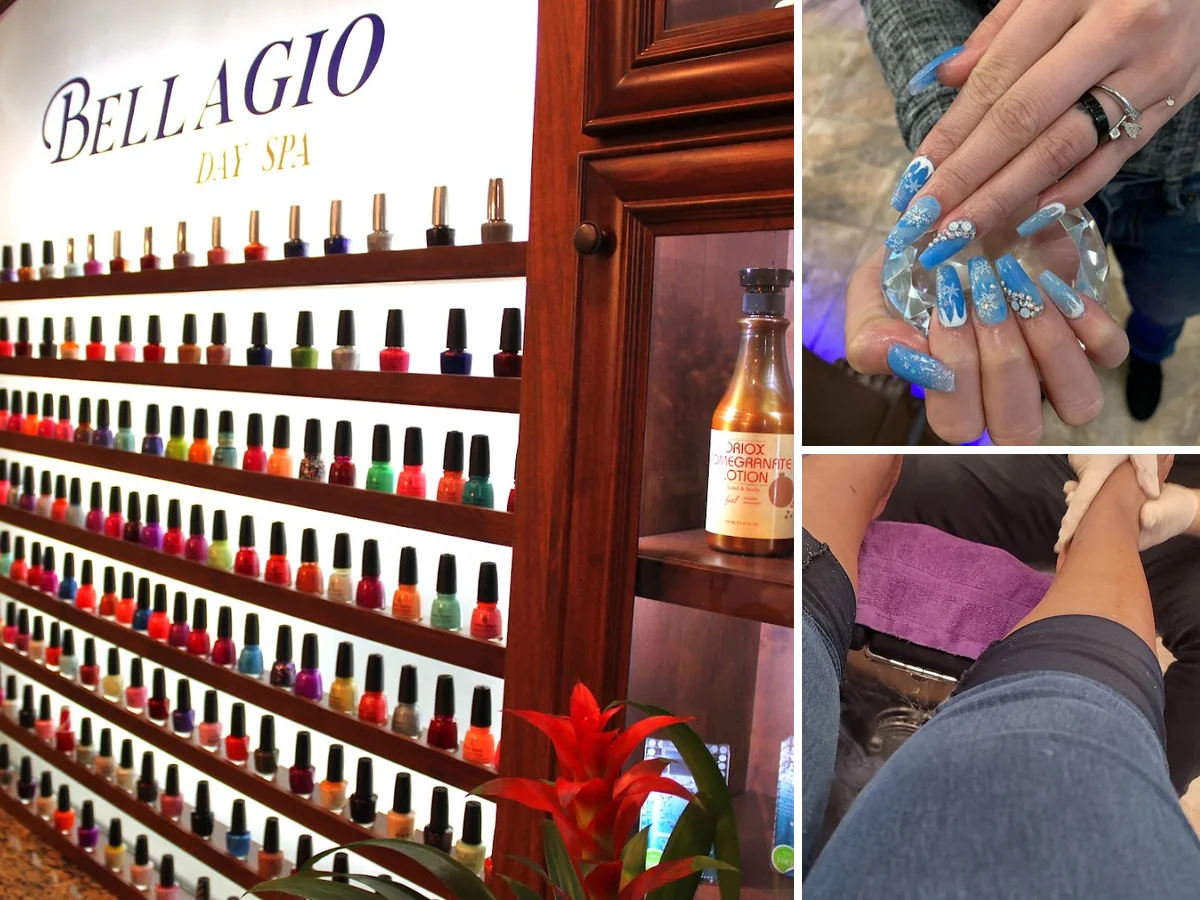 Nail salon station with manicure tools
